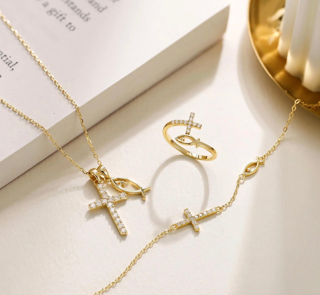 God Jesus Fish And Cross Ring