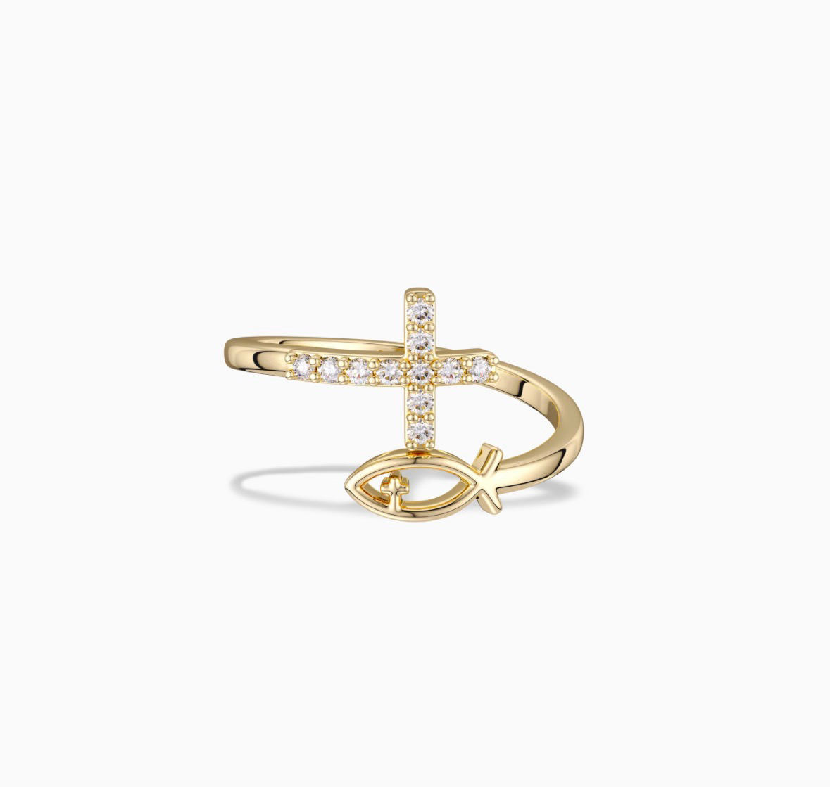 God Jesus Fish And Cross Ring