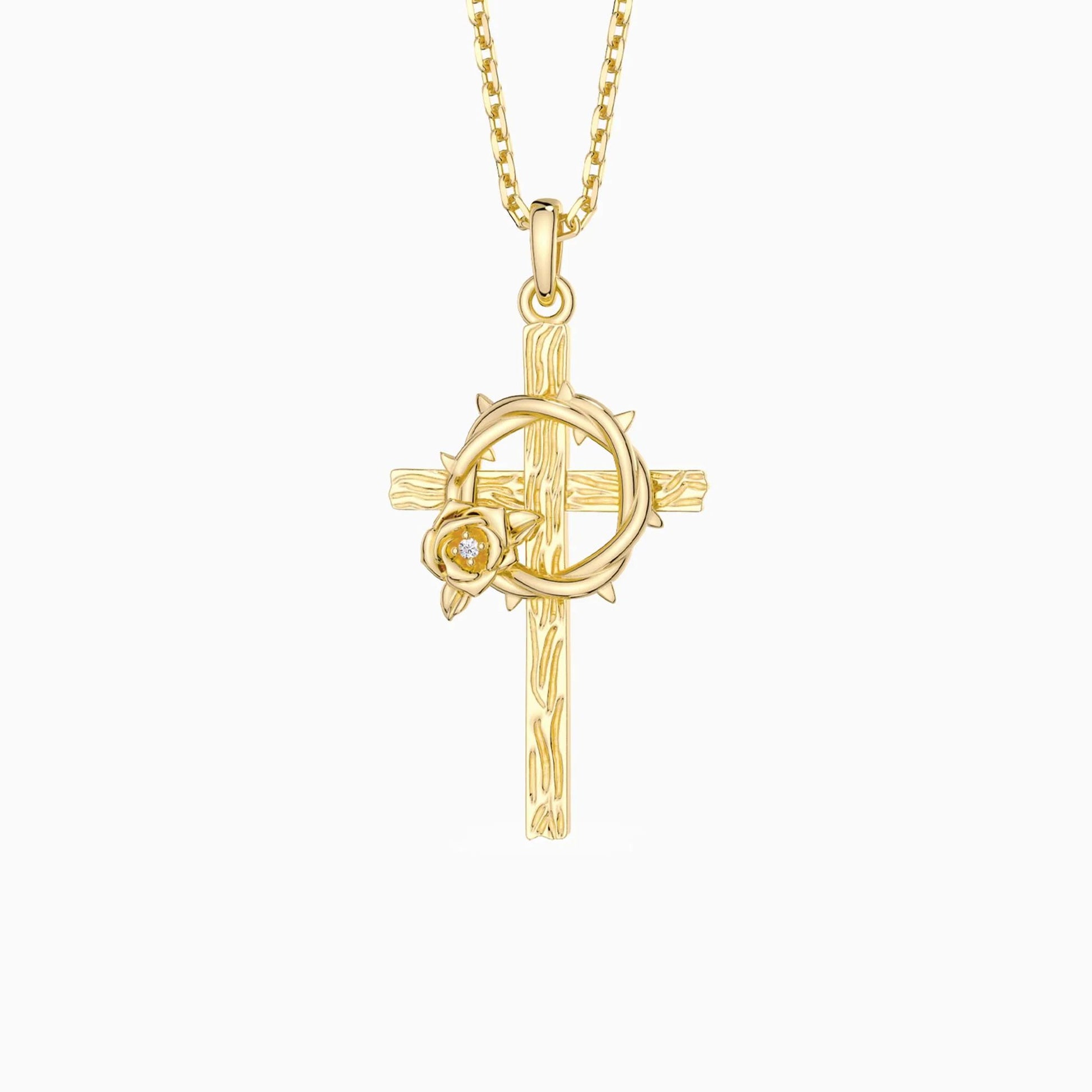 Crown of thorns rose cross pendant necklace | Vanimy